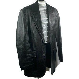 Real Cow Hide Leather Jacket Button Up Sz 36